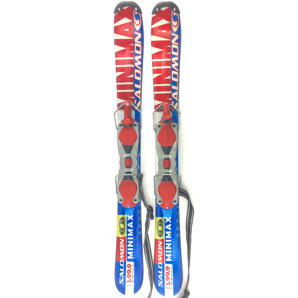 Salomon Snowblades Minimax 99 cm Skiboards USED w. Non-release ski boot bindings blue/red