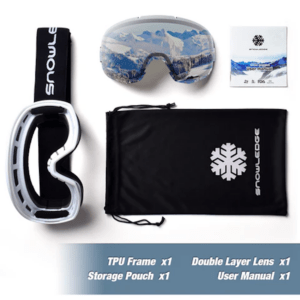 Snowledge Backflip white frame rose lens goggles accessories