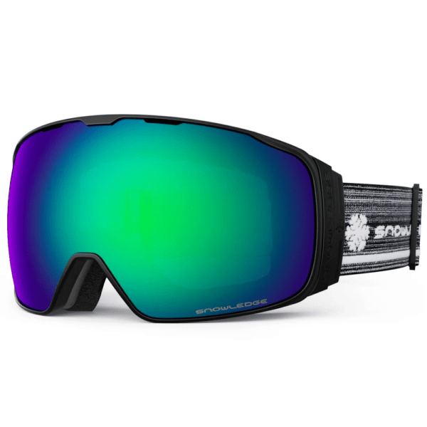 Snowledge Cyclone Matte Black Frame Green Lens Goggles 2 lens